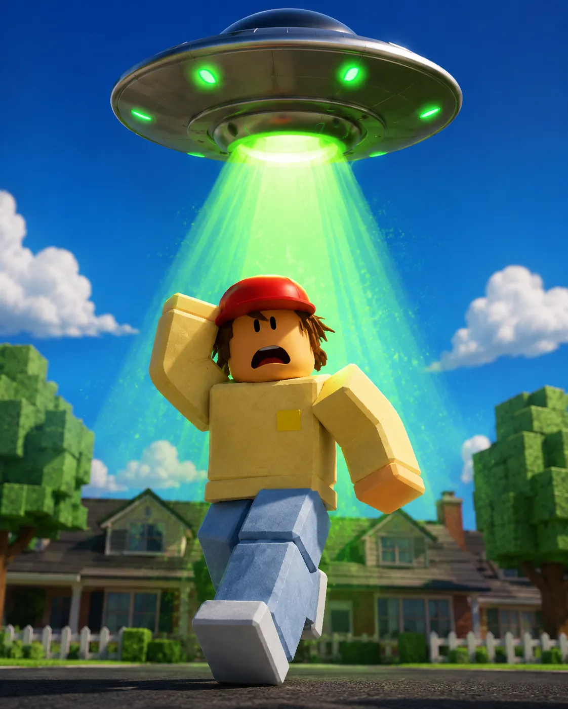 A citizen being beamed up by a UFO