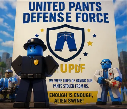 A UPDF recruitment scene at the Suburbia Mall food court. A Security Officer and Dr. Peepers stand beside the founding napkin and recruitment sign.